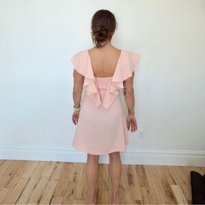 Blush Flutter-Sleeve Fit & Flair A-Line Bridesmaid or Cocktail Dress